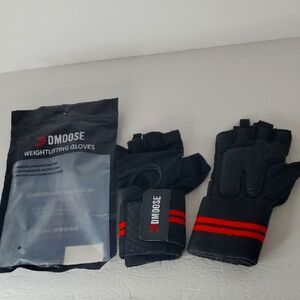 DMoose Weightlifting Gloves Black Red Stripe Bar Grip Wrist Support Gym Gear